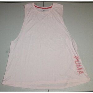 Womens PUMA Logo Scoop Neck Sleeveless Tank Top Large Pink Cotton Athletic Gym